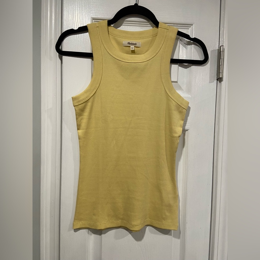 NWOT Madewell Size XXS Pale Yellow Ribbed Supima Cotton Racerback Tank Top